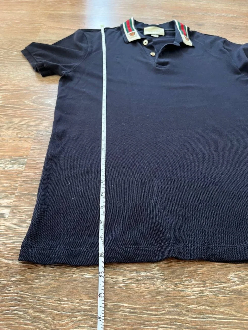 Gucci Navy Polo with Web and Tiger Collar Patches